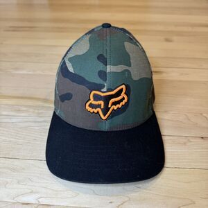 FOX Racing Black Embroidered Logo Camo FlexFit Cap Hat Size S/M Excellent